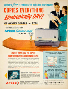 1962 Ad Vintage Apeco Electro-Stat Desktop Copier Office Photocopy Evanston YMM5