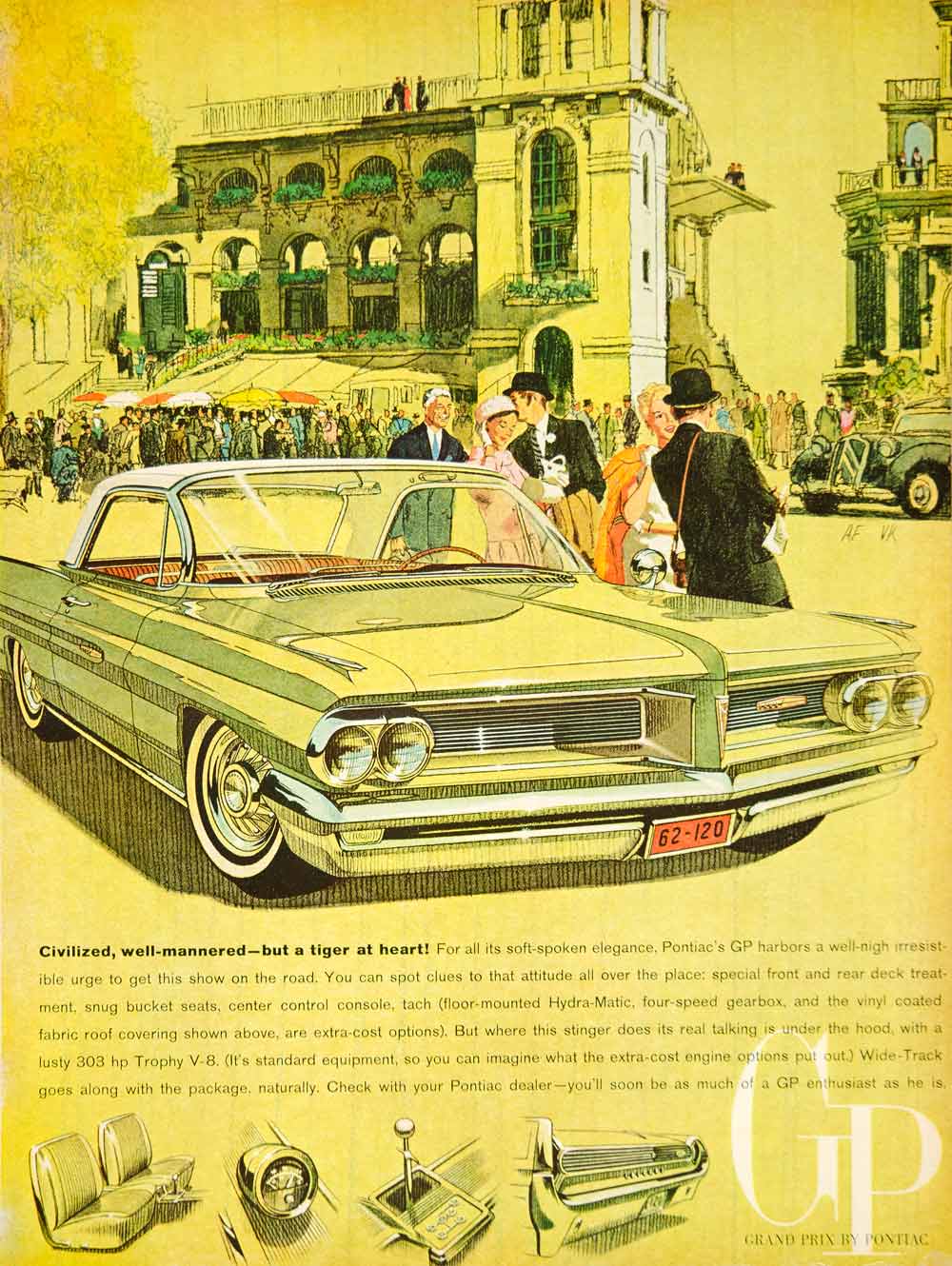 1962 Ad Vintage Pontiac Grand Prix GP Car Automobile 60s Fashion Bucket YMM5
