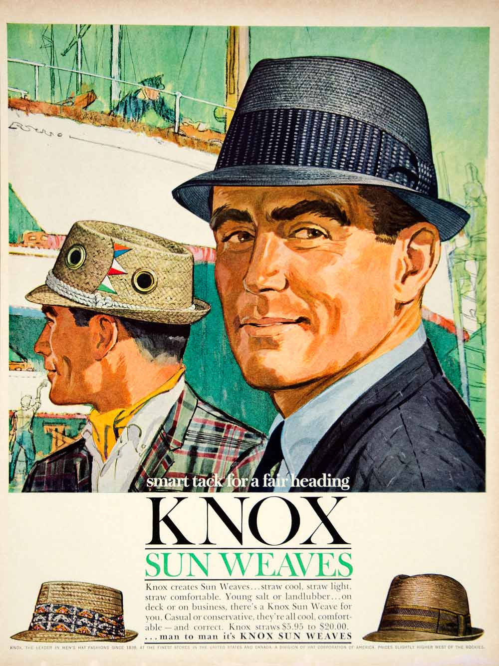 1962 Ad Vintage Knox Sun Weave Summer Hat Fashion Don Draper 60s YMM5 - Period Paper
