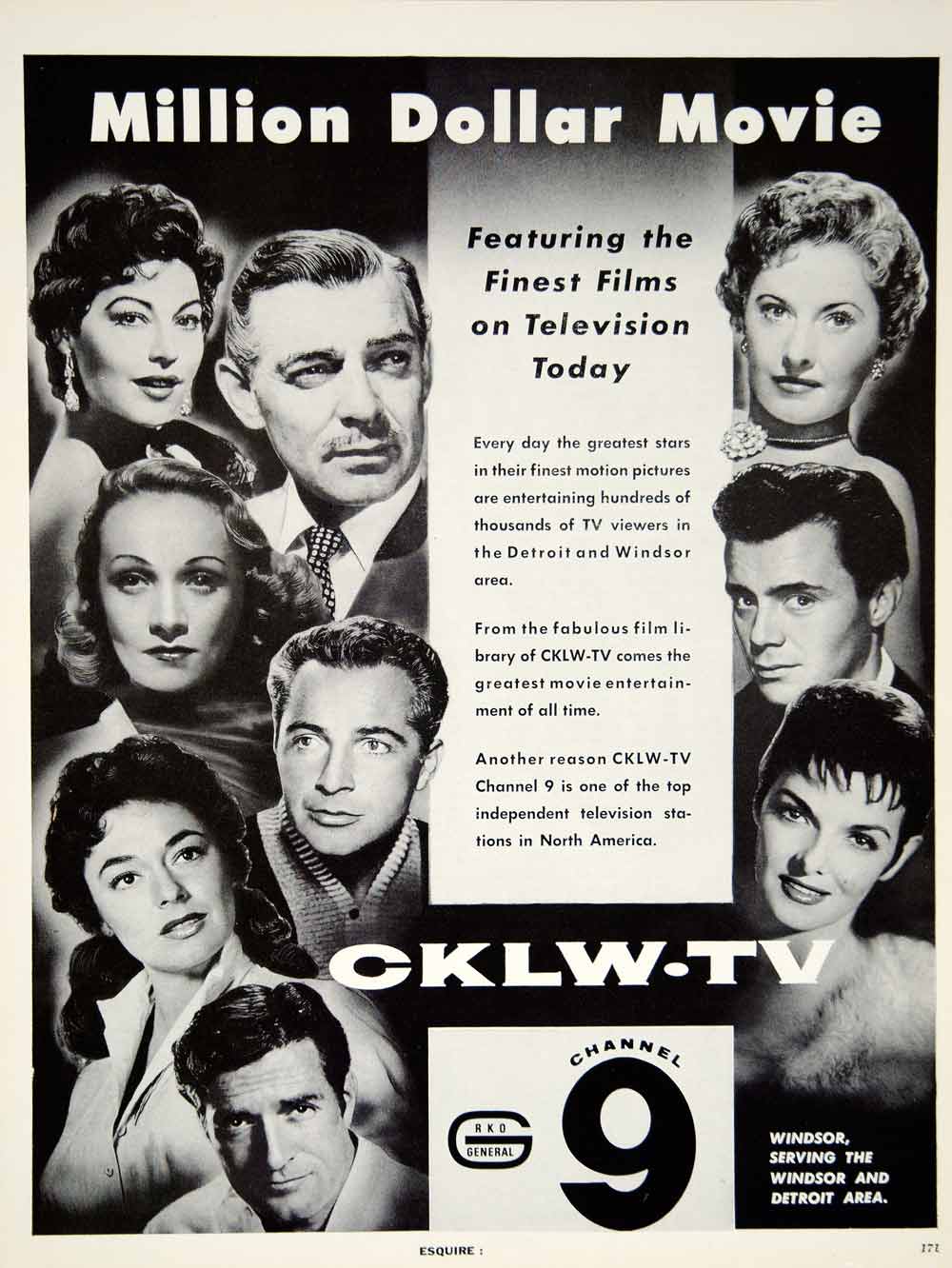 1962 Ad Vintage CKLW-TV Channel 9 Windsor Detroit Motion Pictures Movie YMM5