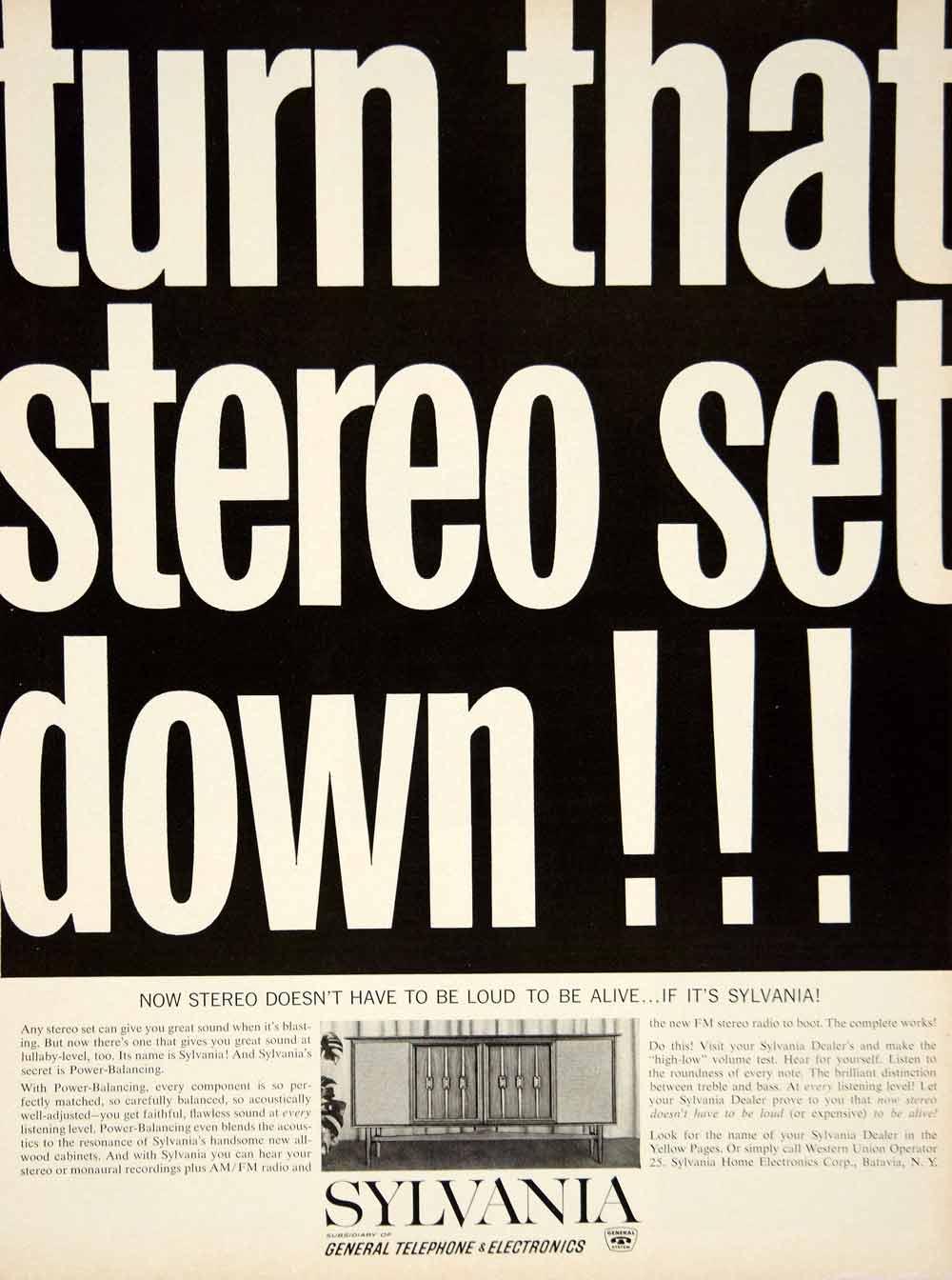 1962 Ad Vintage Sylvania Stereo Record Phonograph Console Cabinet AM/FM YMM5