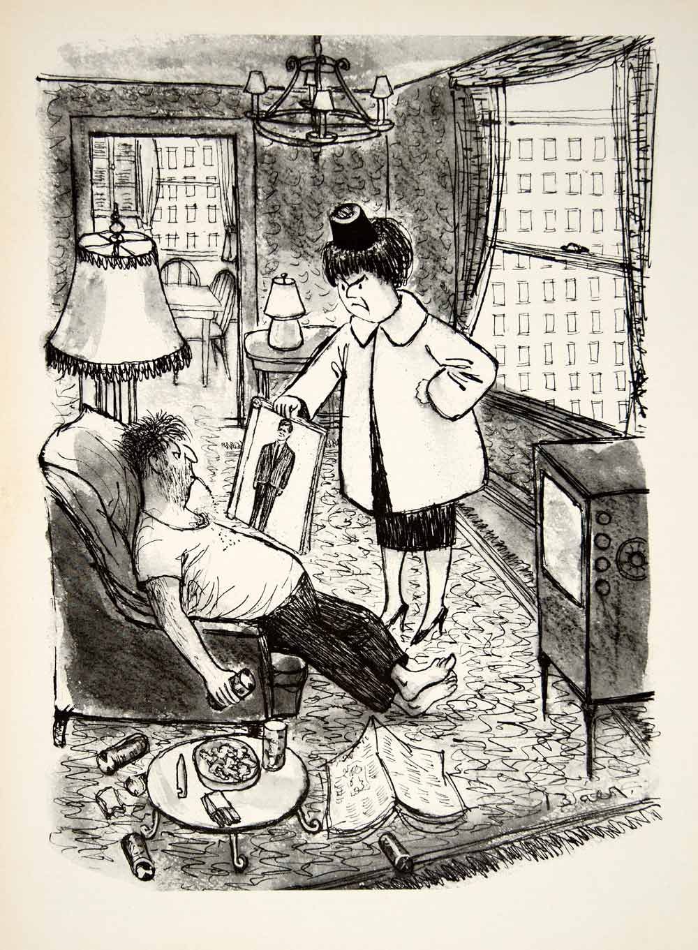 1962 Print Esquire Cartoon Slob Husband Wife Relationship Humorous
