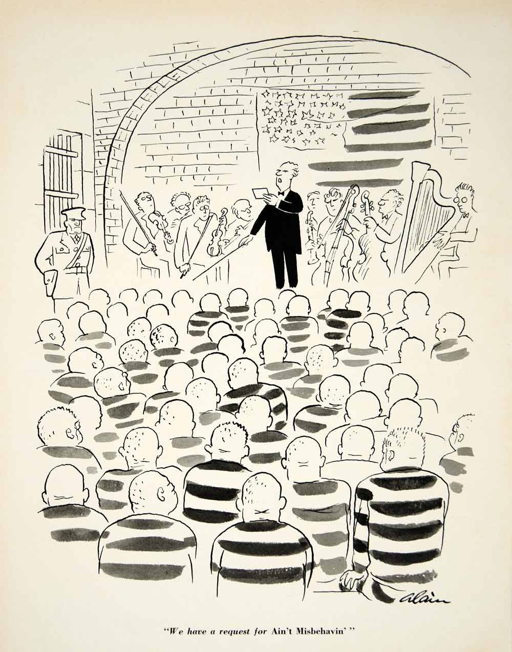 1962 Print Daniel Alain Brustlein Esquire Cartoon Prison Jail Inmates YMM5