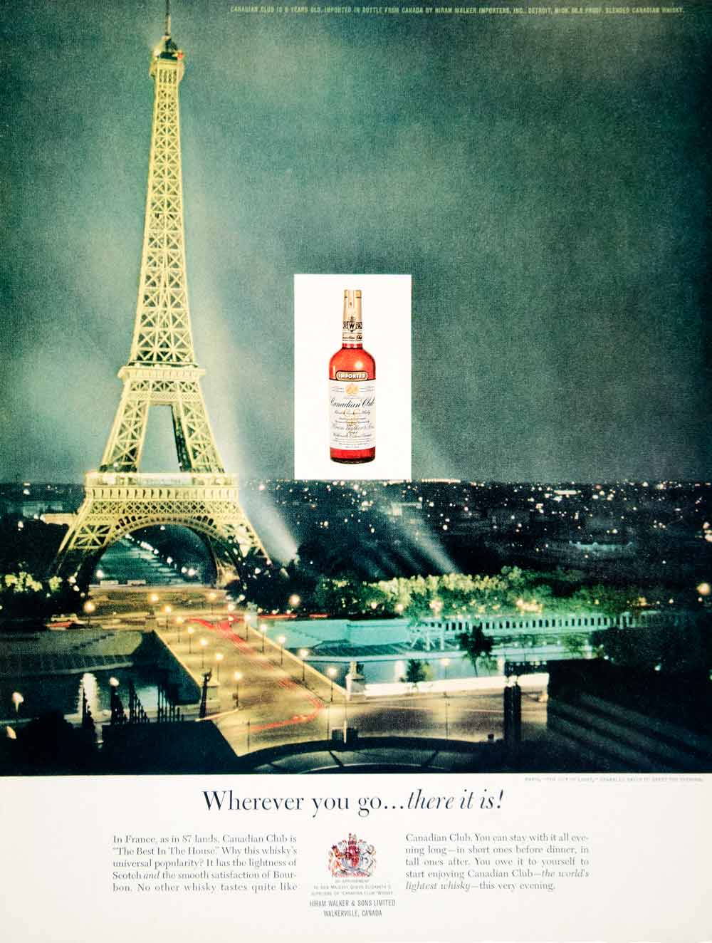 1963 Ad Canadian Club Whisky Eiffel Tower Paris Night Lights Hiram Walker YMM6