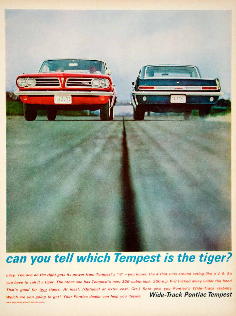 1963 Ad Vintage Wide-Track Pontiac Tempest Blue Red Car Automobile V-8 V-4 YMM6