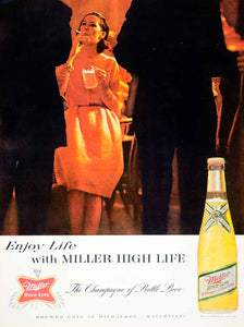 1963 Ad Miller High Life Beer Bottle Milwaukee Brewing Woman Smoking YMM6