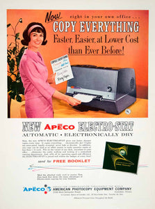 1963 Ad Vintage APECO Electro-Stat Office Copier Secretary 60s Fashion YMM6