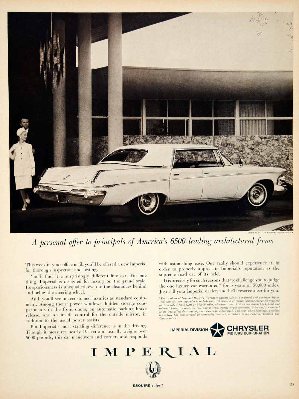 1963 Ad Vintage Chrysler Imperial LeBaron Four Door Luxury Sedan