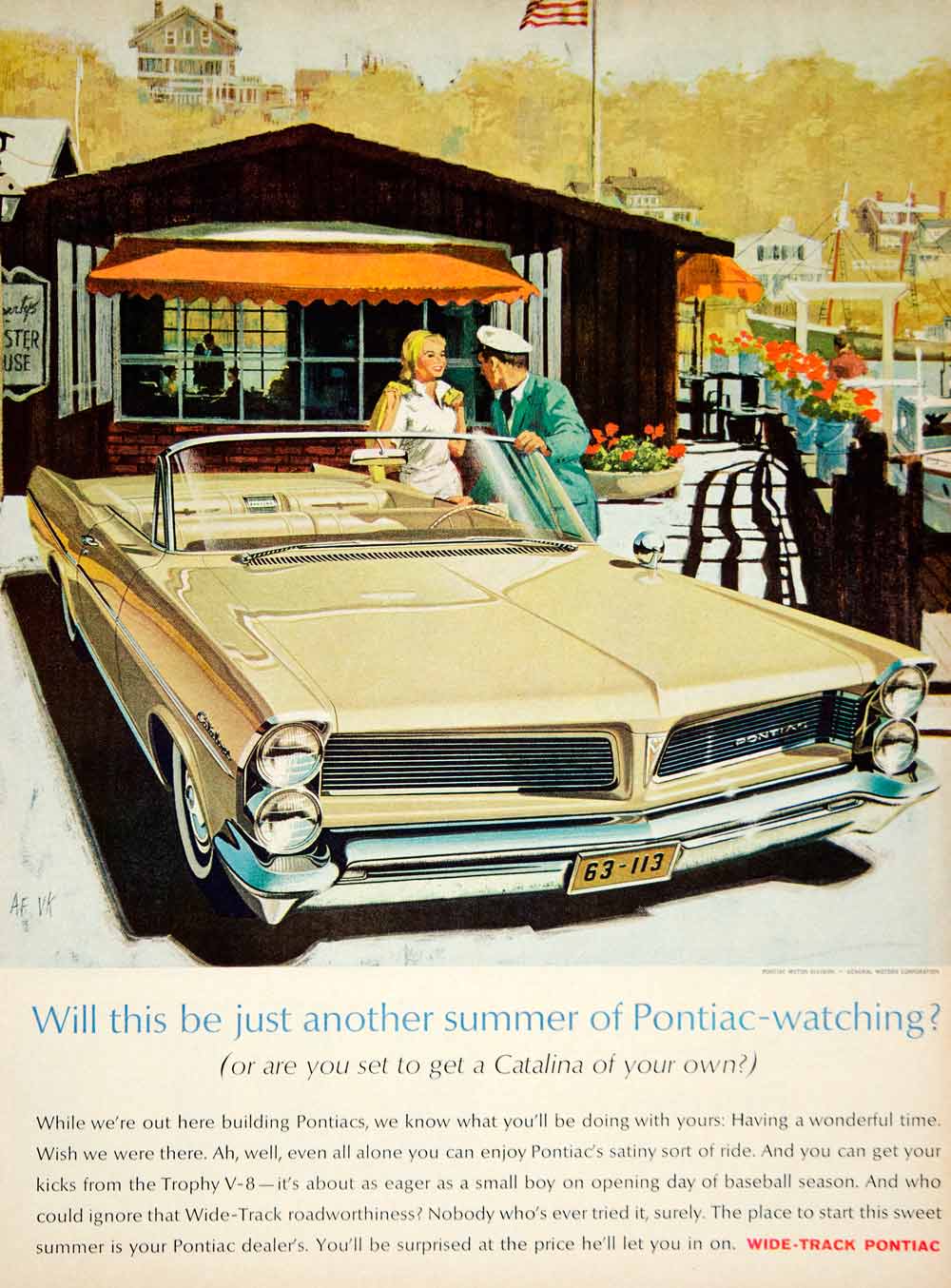 1963 Ad Vintage Pontiac Catalina Wide Track Convertible Automobile Trophy V YMM6