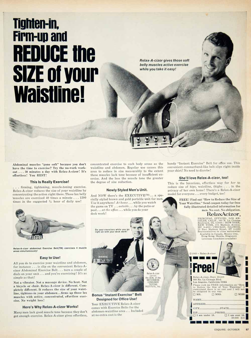 1968 Ad Relax-a-Cizor Exercise Machine Advertising Campaign YMM6