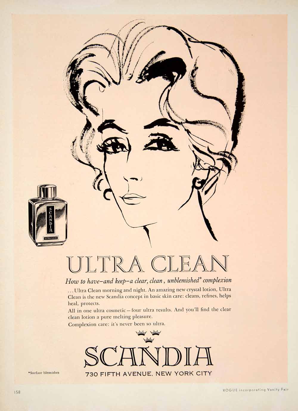 1962 Ad Scandia Ultra Clean Lotion Skin Care Complexion 60's Hairstyle YMMA1