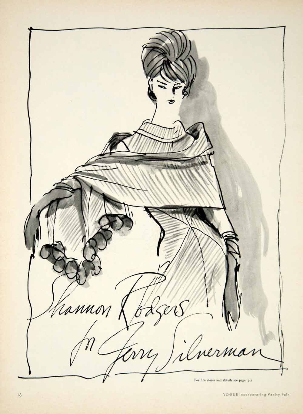 1962 Ad Shannon Rodgers Jerry Silverman Fashion Illustration Style YMMA1