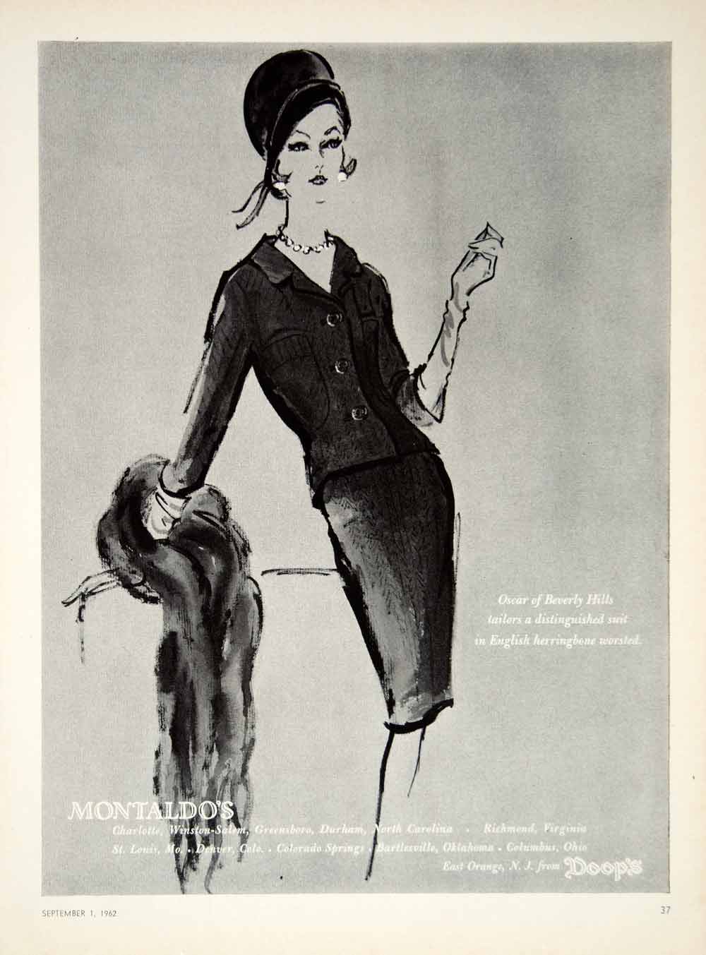 1962 Ad English Herringbone Suit Oscar of Beverly Hills Woman YMMA1