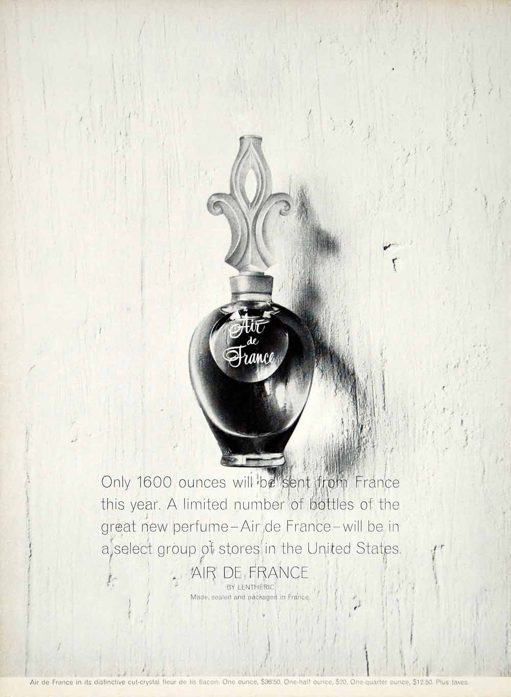 1962 Ad Vintage Air de France Perfume Lentheric French Parfum