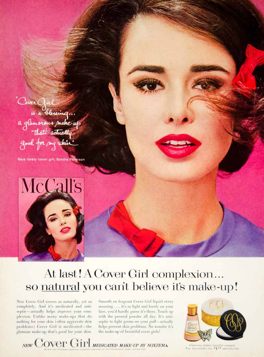 1962 Ad Cover Girl Make-Up Noxzema Medicated Skin Care Cosmetic Sondra YMMA1