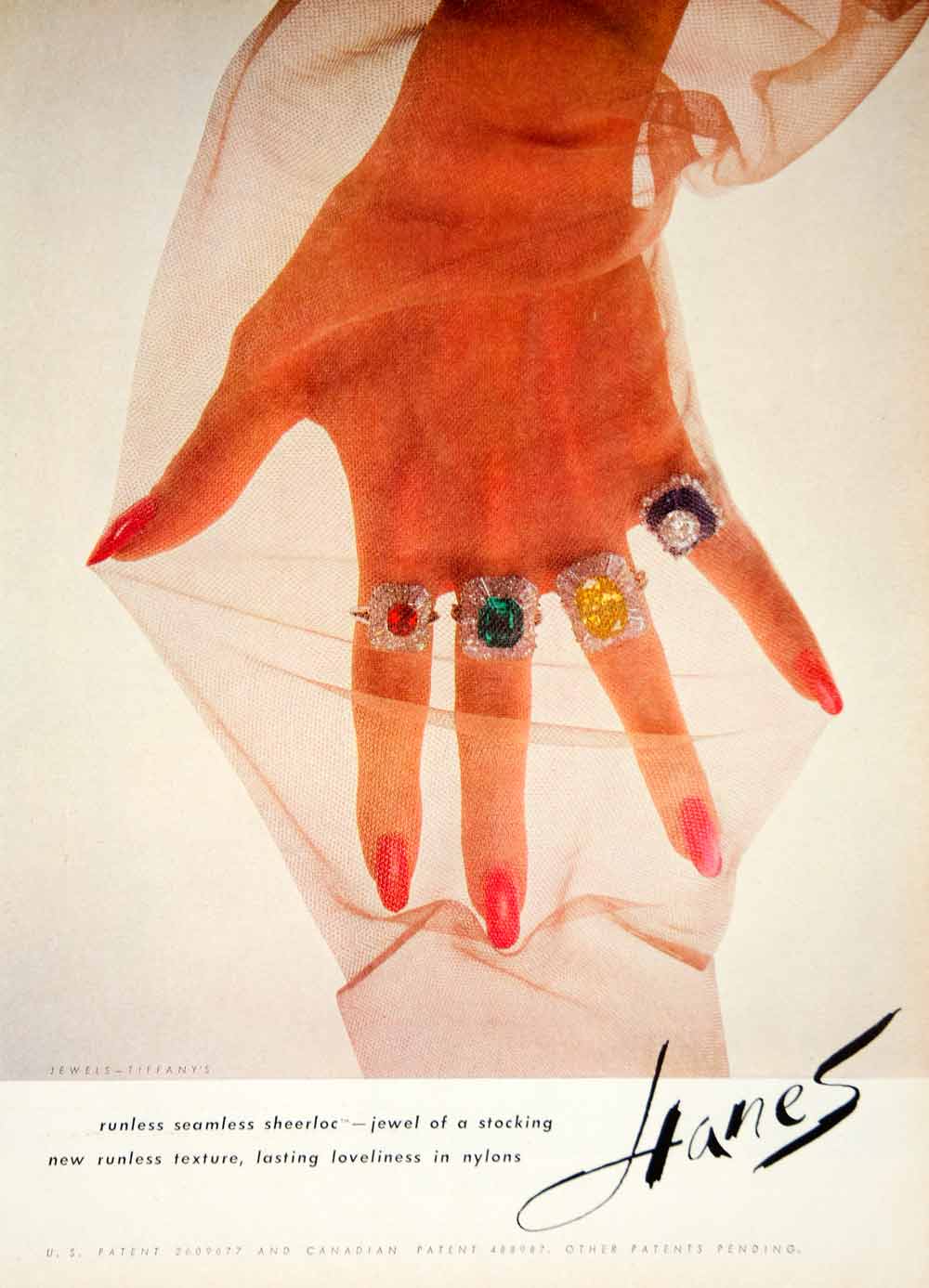 1962 Ad Vintage Hanes Sheer Nylon Stockings Hosiery Jewels Rings Tiffany YMMA1