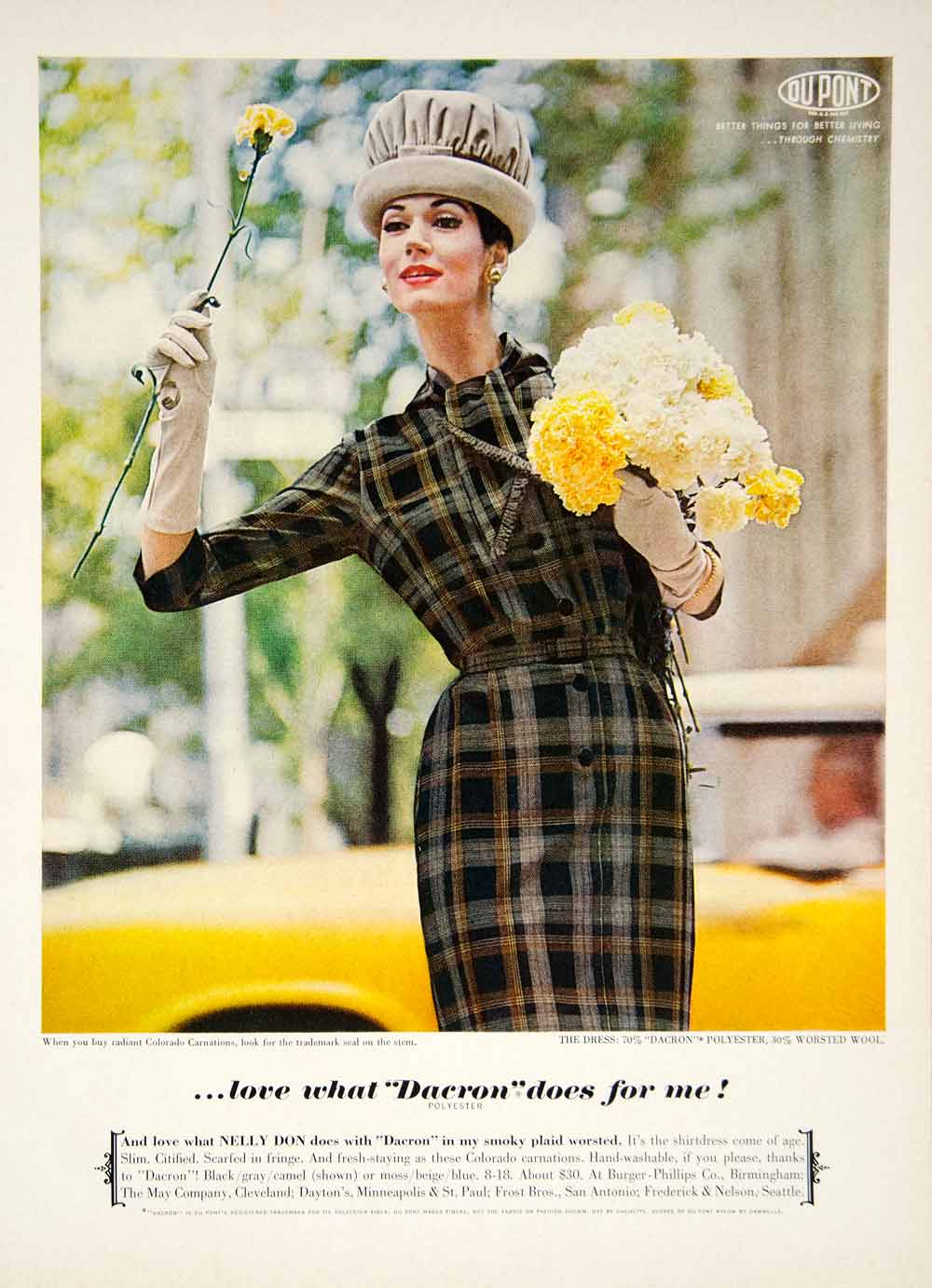 1962 Ad Vintage Nelly Don Plaid Dress Dacron Polyester Wool 60s Fashion YMMA1