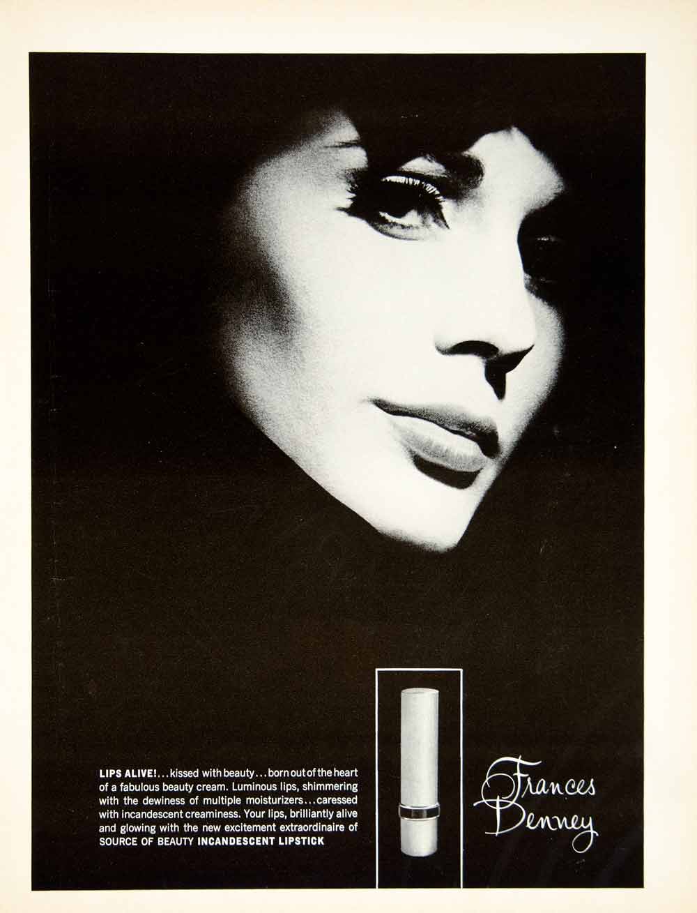 1966 Ad Vintage Frances Denney Incandescent Lipstick Lips Beauty Cosmetic YMMA1