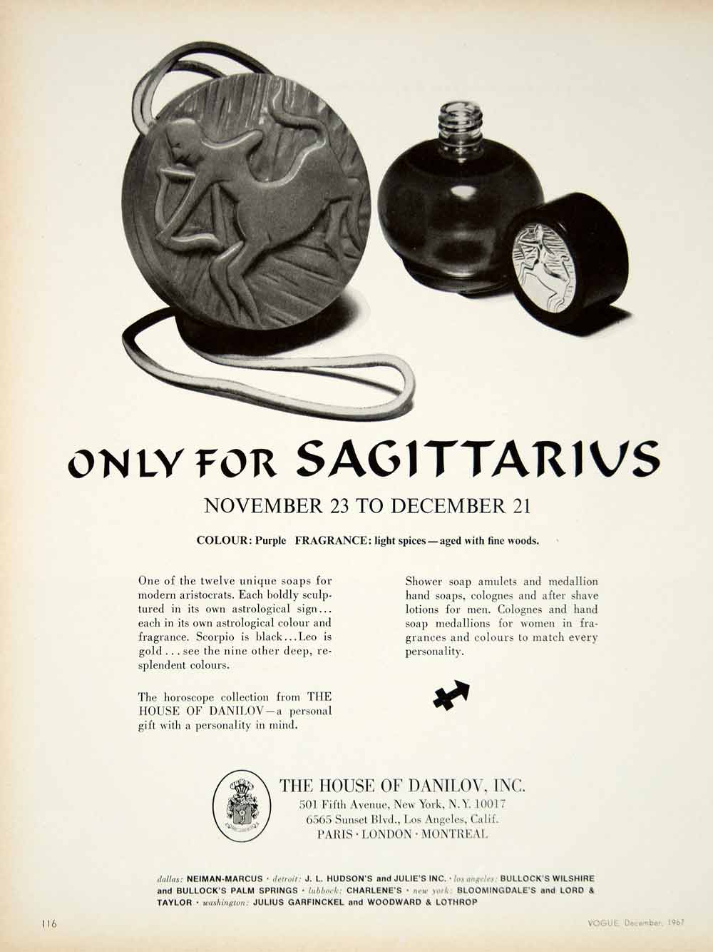 1967 Ad Vintage Danilov Horoscope Perfume Fragrance Sagittarius