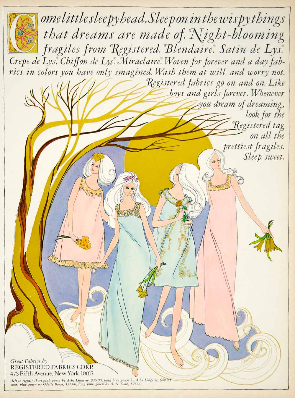 1967 Ad Vintage Sleepwear Nightgown Satin Crepe Chiffon de Lys