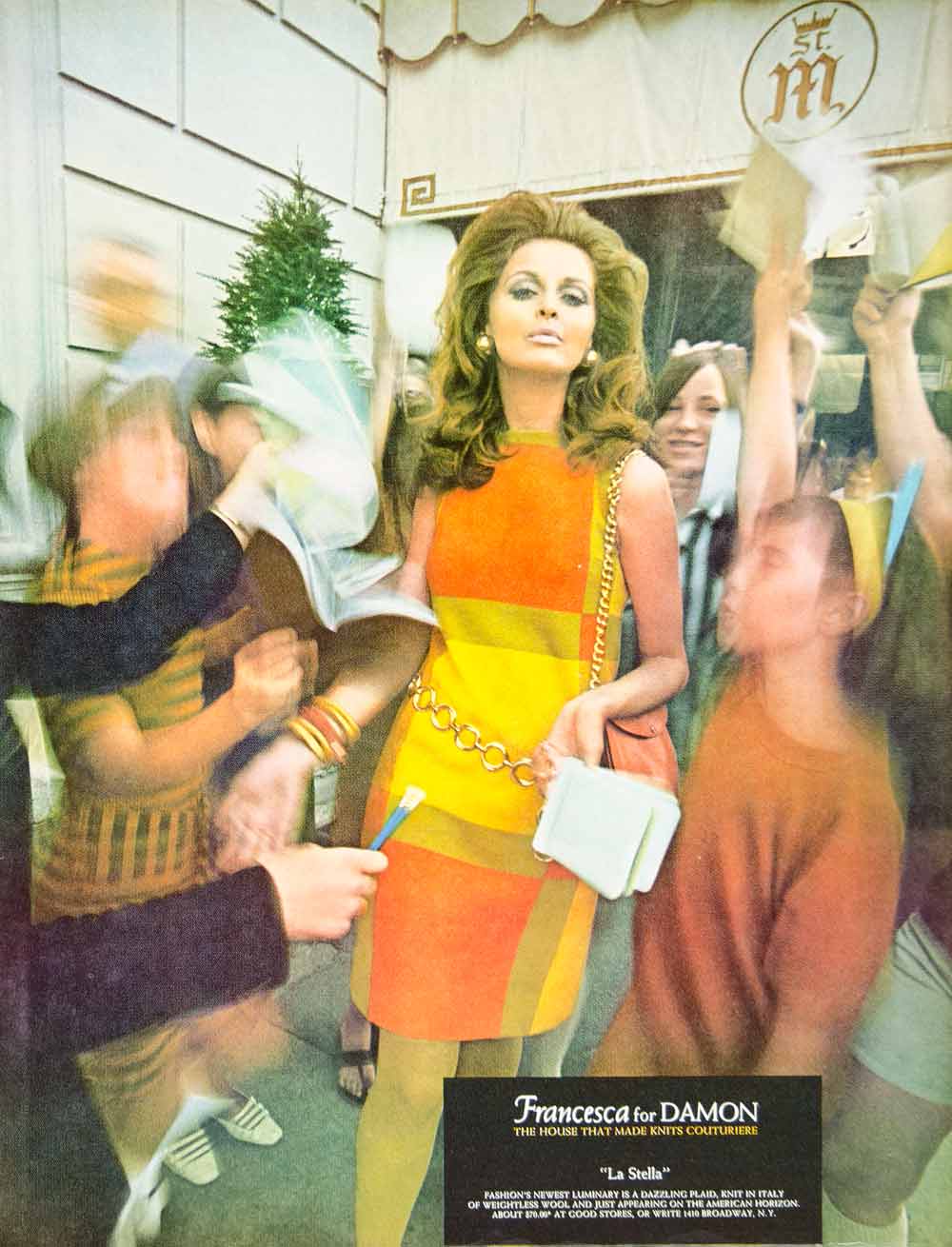 1967 Ad Vintage Francesca Geometric Knit Dress Damon Mod Fashion 60s Style YMMA1