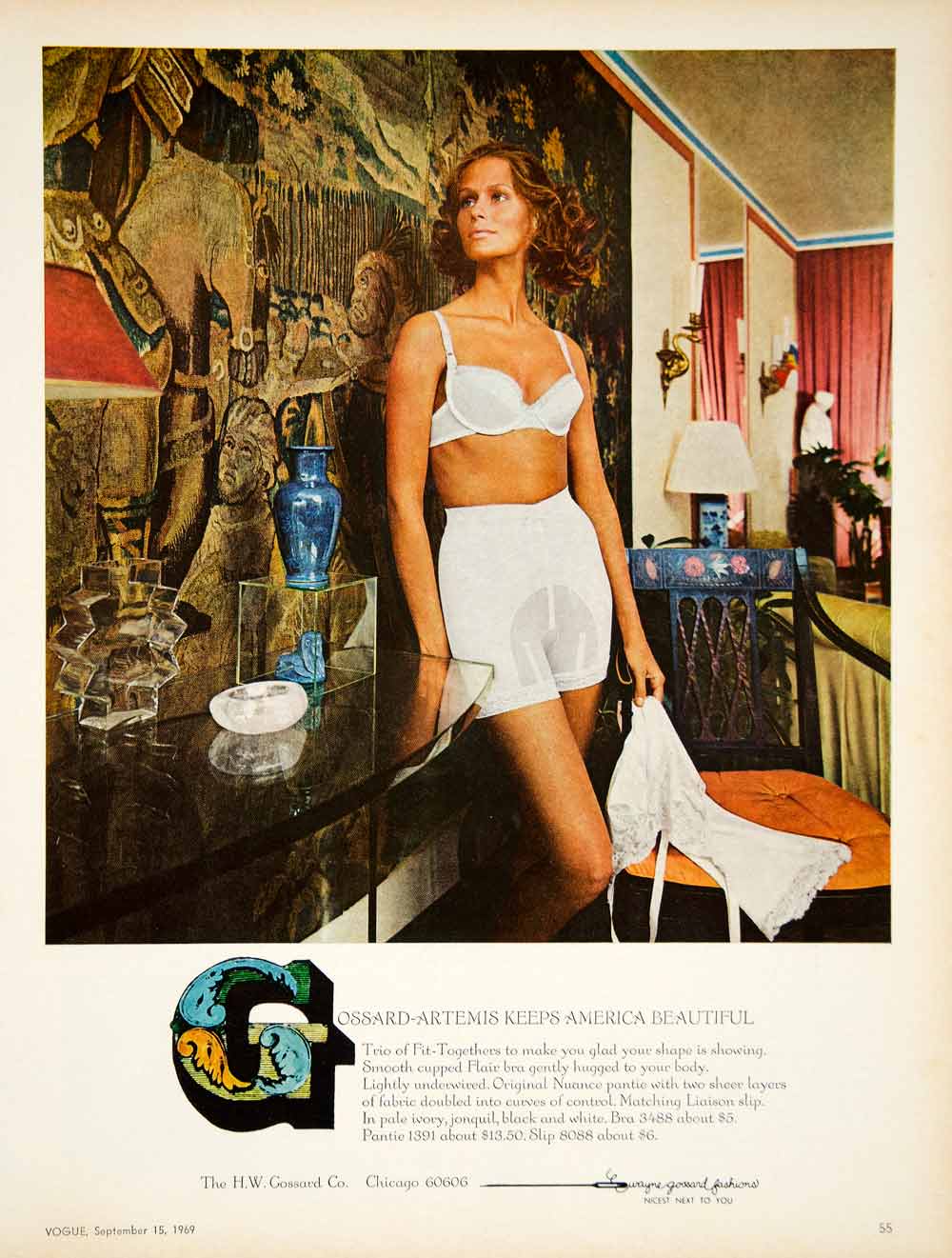 1969 Ad Vintage Grossard Artemis Lingerie Bra Brassiere Panty