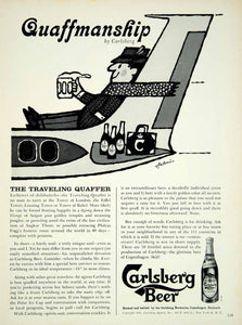 1961 Ad Carlsberg Beer Quaffmanship Danish Traveling Quaffer Airplane YMMA2