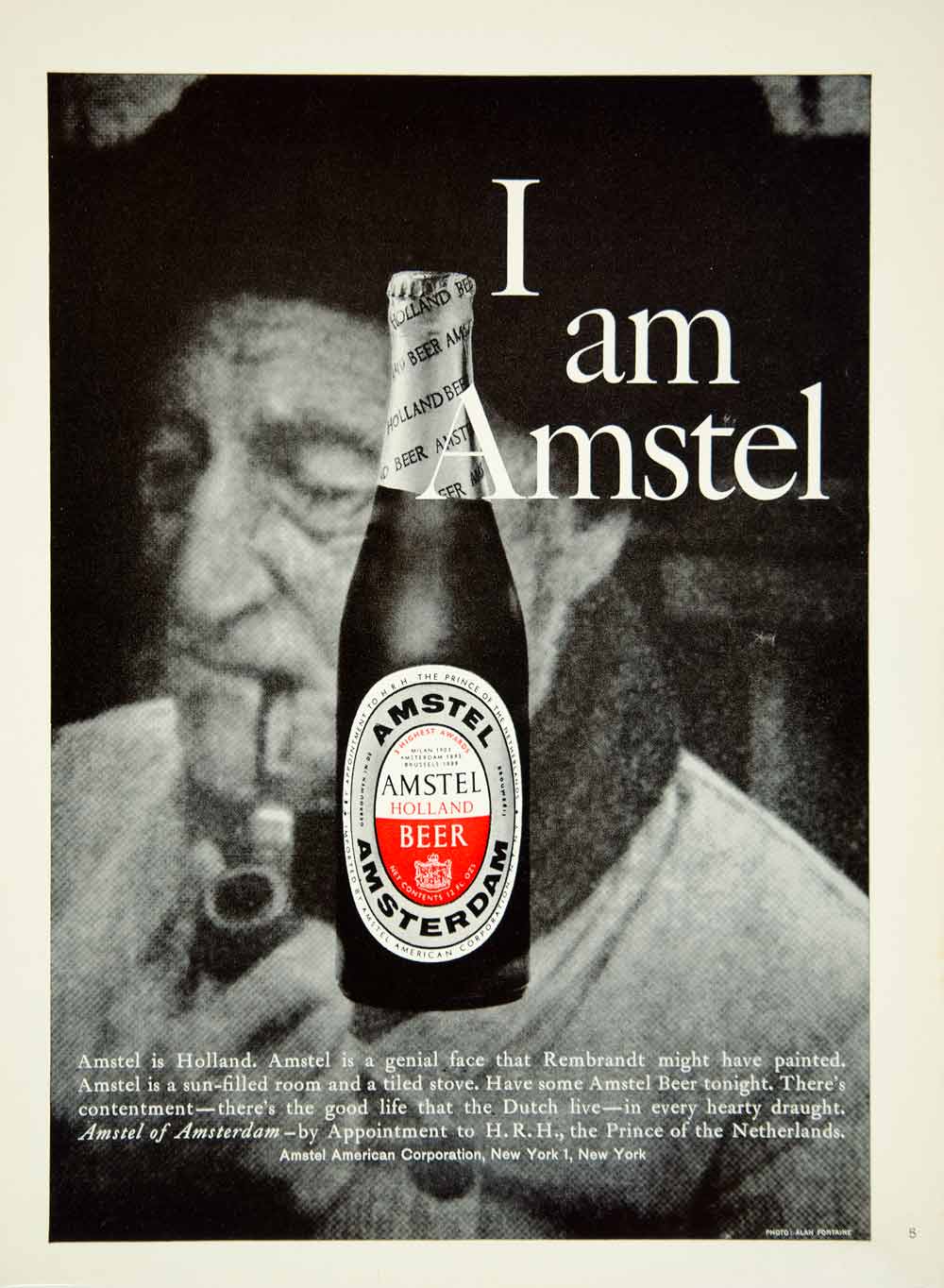 1962 Ad Vintage Amstel Beer Amsterdam Holland Dutch Man Pipe Face Brewery YMMA2