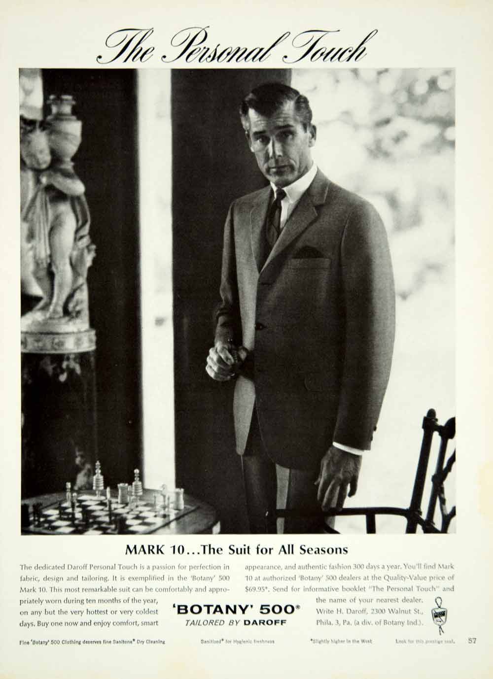 1963 Ad Botony 500 Mark 10 Suit Daroff Vintage 60s Fashion Chess YMMA2