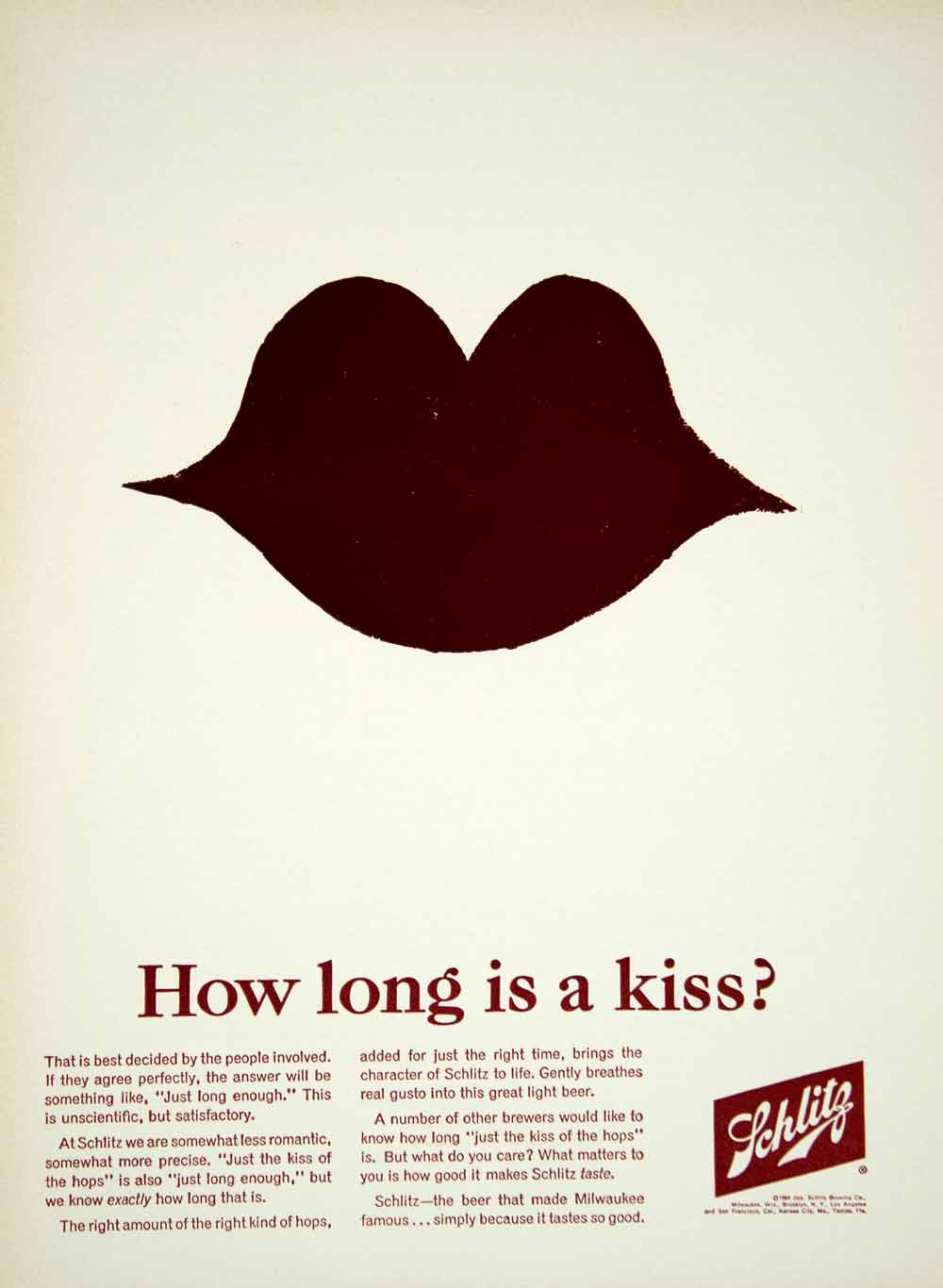 1965 Ad Vintage Schlitz Beer Brewing "Kiss of the Hops" Milwaukee Alcohol YMMA3