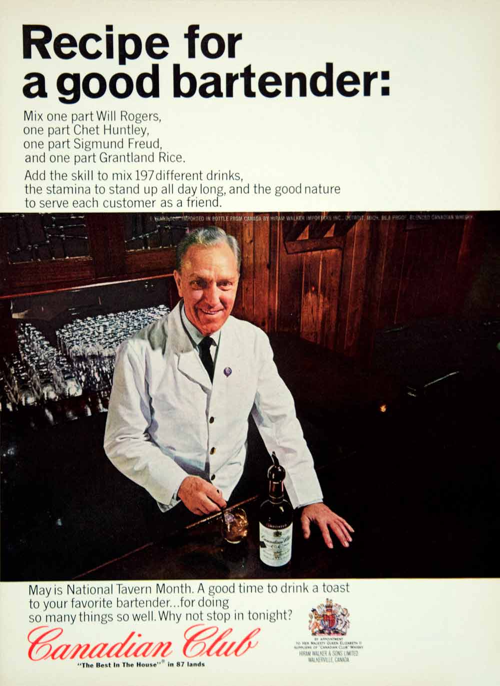 1965 Ad Vintage Canadian Club Whisky Bartender Recipe Bar Mixologist YMMA3