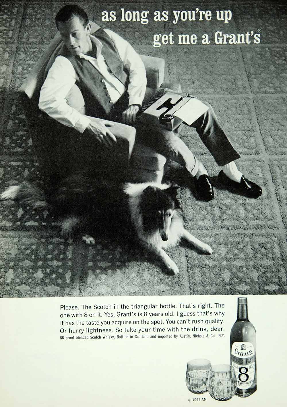 1965 Ad Grant's Blended Scotch Whisky Collie Dog As Long As You're Up Get YMMA3
