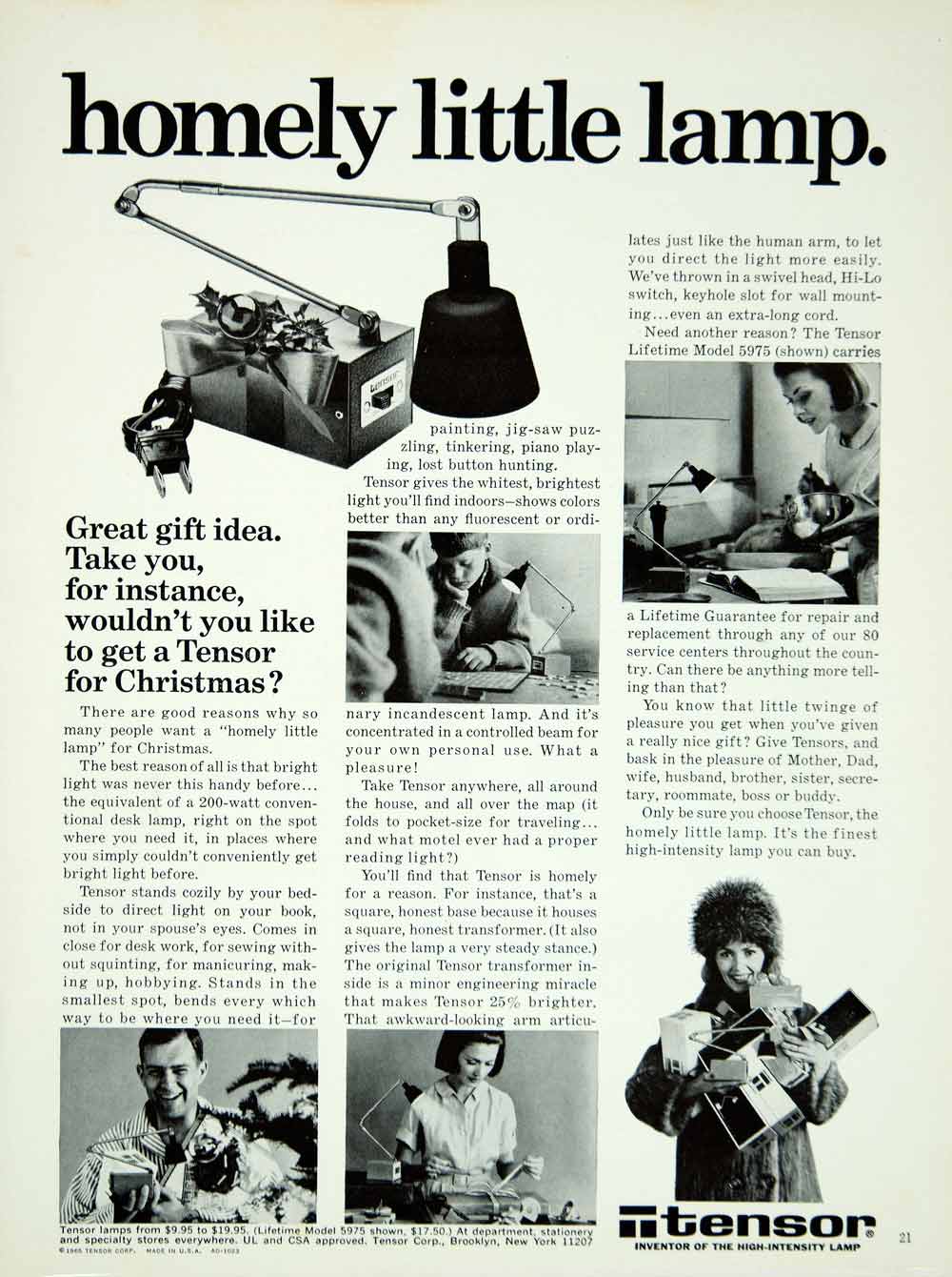 1965 Ad Vintage Tensor High-Intensity Lamp Light Lighting Interior Decor YMMA3