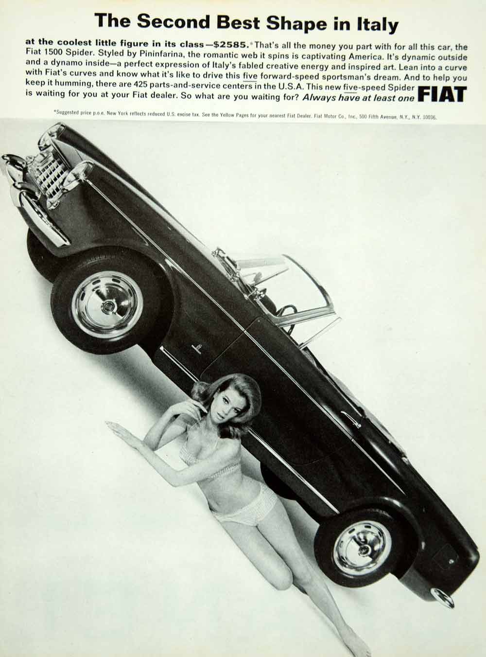 1965 Ad Vintage Fiat 1500 Spider Pininfarina Styling Sports Car Girl YMMA3