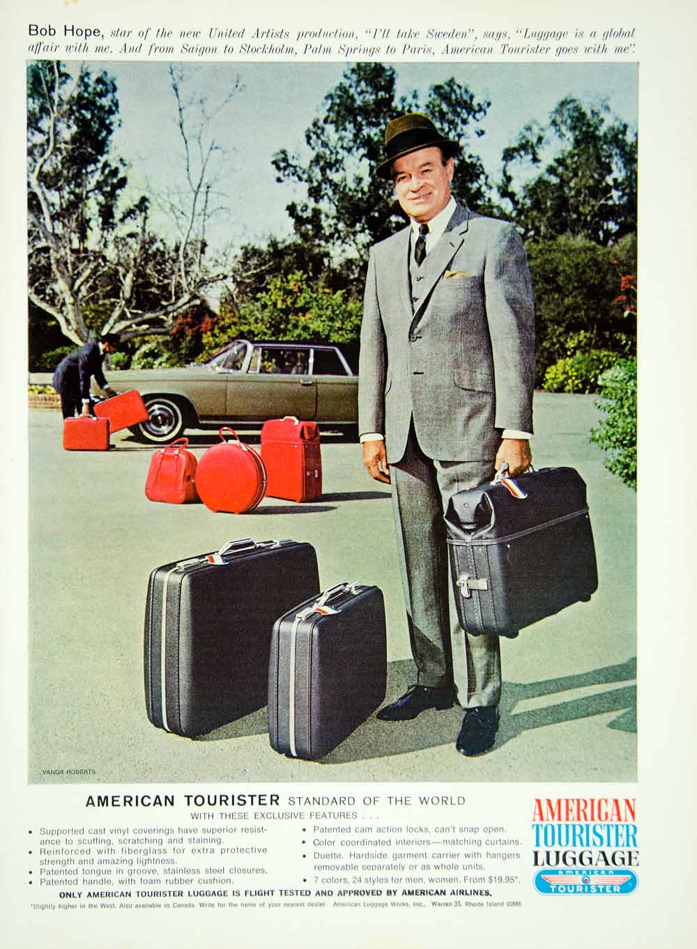 1966 Ad American Tourister Luggage Bob Hope Comedian Actor Red Suitcase YMMA3