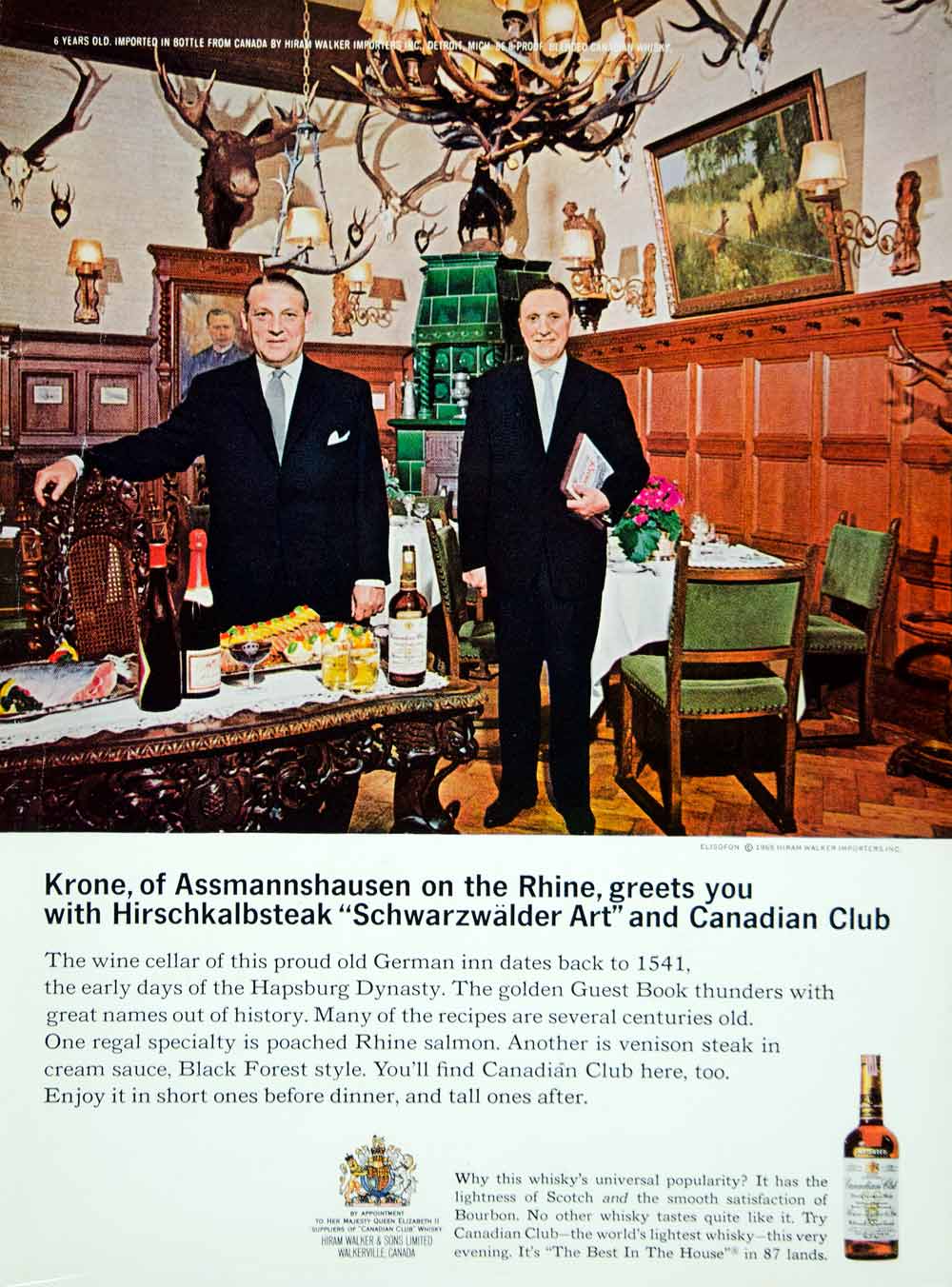 1966 Ad Canadian Club Whisky Krone Assmannshausen Rhine German Restaurant YMMA3