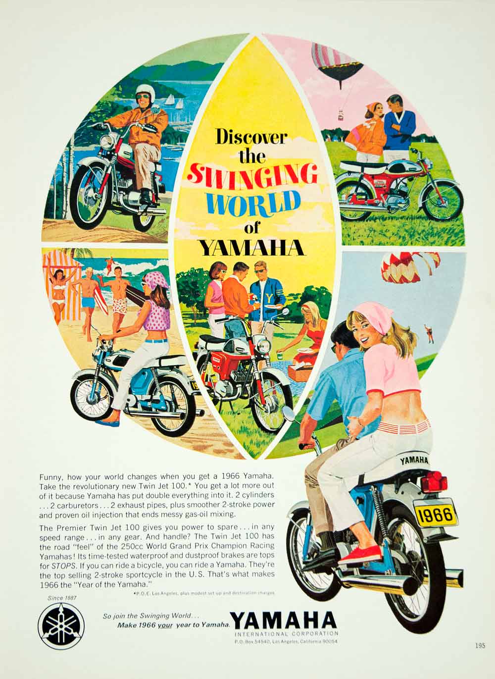 1966 Ad Vintage Yamaha Twin Jet 100 Japanese Motorcycle Motorbike Swinging YMMA3