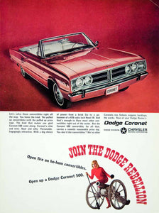 1966 Ad Vintage Chrysler Dodge Coronet 500 Convertible Car Red Automobile YMMA3