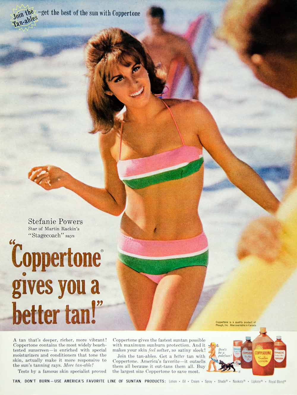 1966 Ad Coppertone Suntan Lotion Sun Tan Tanning Stefanie Powers Actress YMMA3