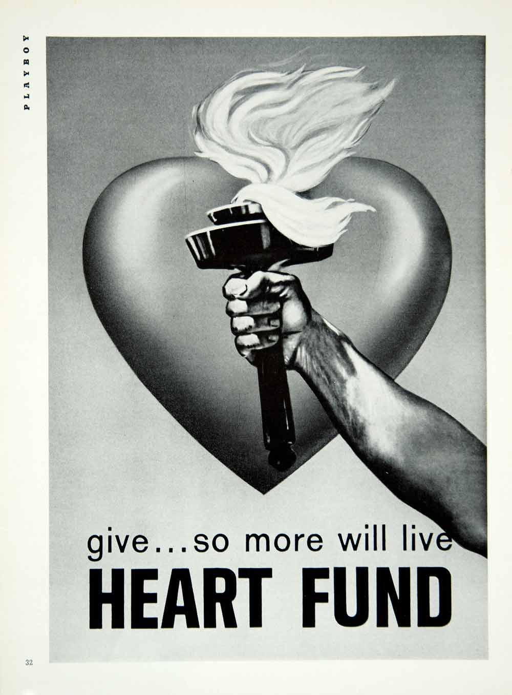 1967 Ad Heart Fund Hand Torch Flame Give So More Will Live Public Service YMMA3