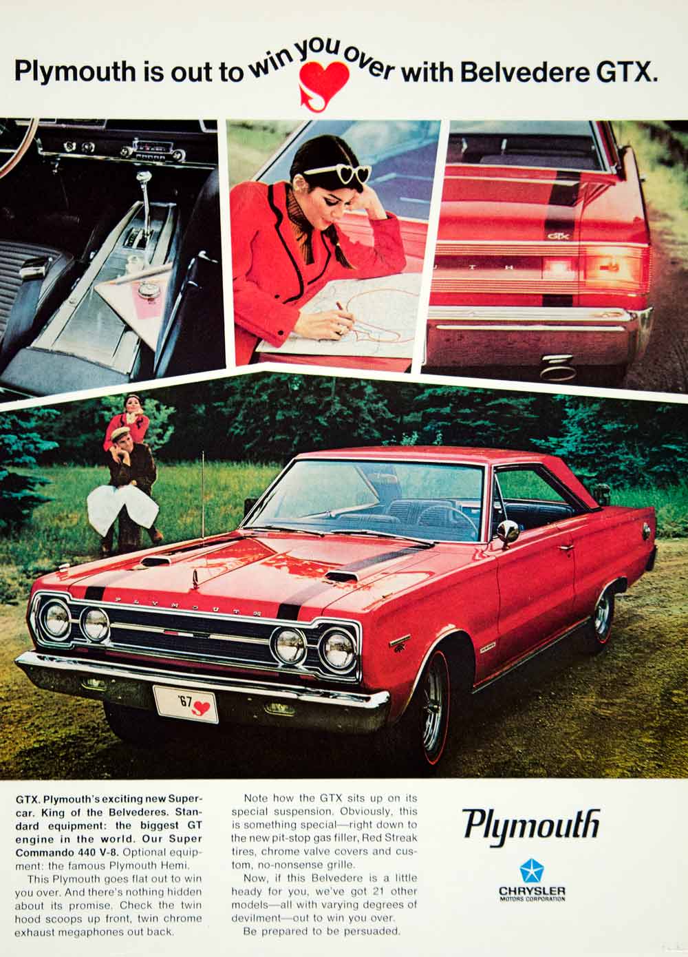 1967 Ad Vintage Chrysler Plymouth Belvedere GTX Red Car Automobile
