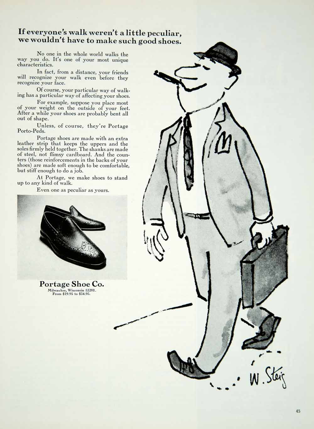 1967 Ad Portage Porto-Ped Shoes Men Fashion William Steig Cartoon YMMA3