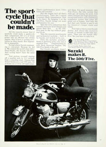 1968 Ad Vintage Suzuki 500 / Five Motorcycle woman Motorcyclist YMMA3