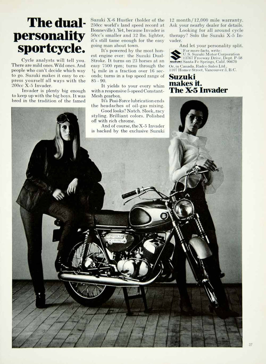 1968 Ad Suzuki 200cc X-5 Invader Motorcycle Women Motorcyclists Sportc ...