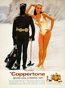 1968 Ad Coppertone Suntan Lotion Julie Newmar Actress Scuba Diver Sun YMMA3