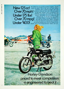 1968 Ad Harley Davidson 125cc Rapido Motorcycle Motorcycling Black YMMA3