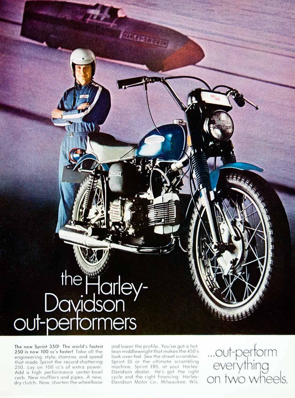 1968 Ad Vintage Harley Davidson Sprint 350 Motorcycle Blue Motorcycling YMMA3
