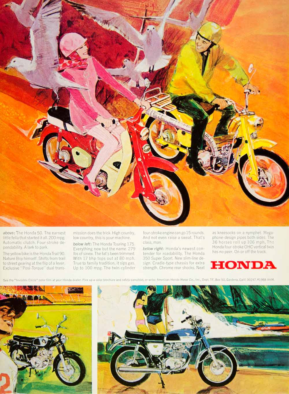 1968 Ad Honda Motorcycles Models Scrambler 450 Trail 90 50 Touring Super YMMA3