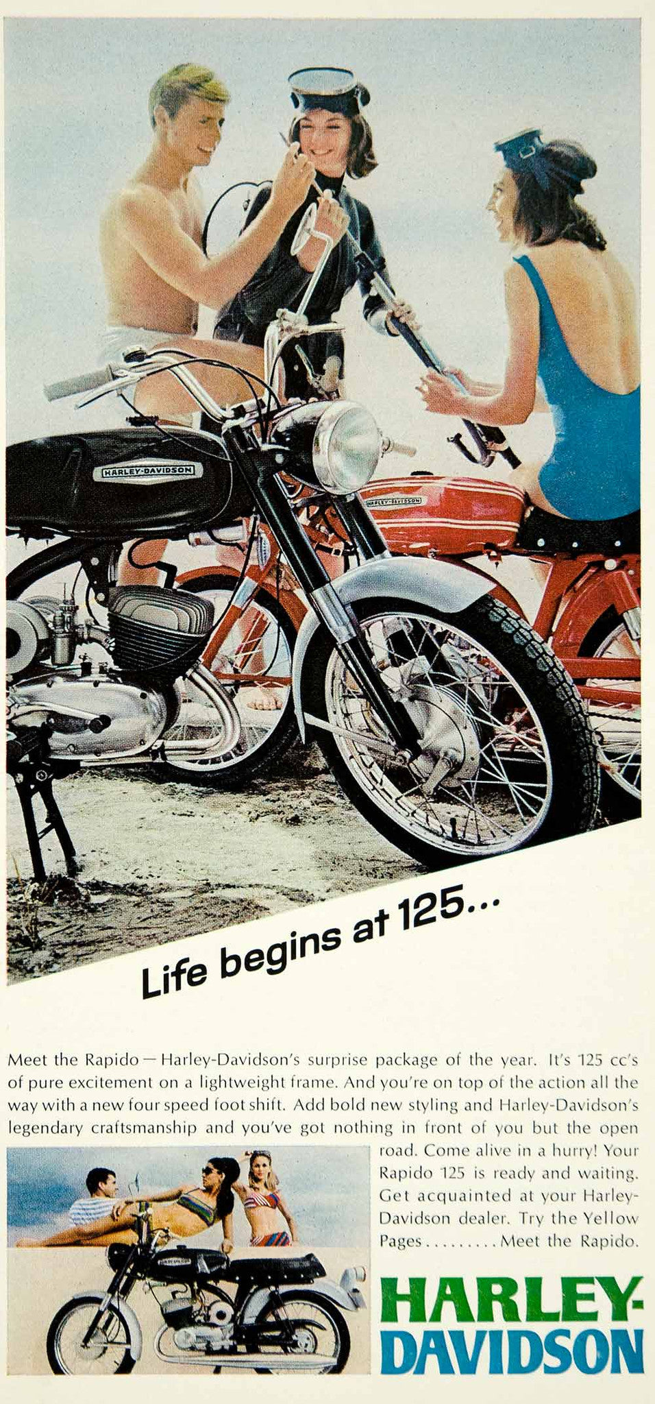 1967 Ad Vintage Harley Davidson 125 Rapido Motorcycle Motorcycling Beach YMMA3 - Period Paper
