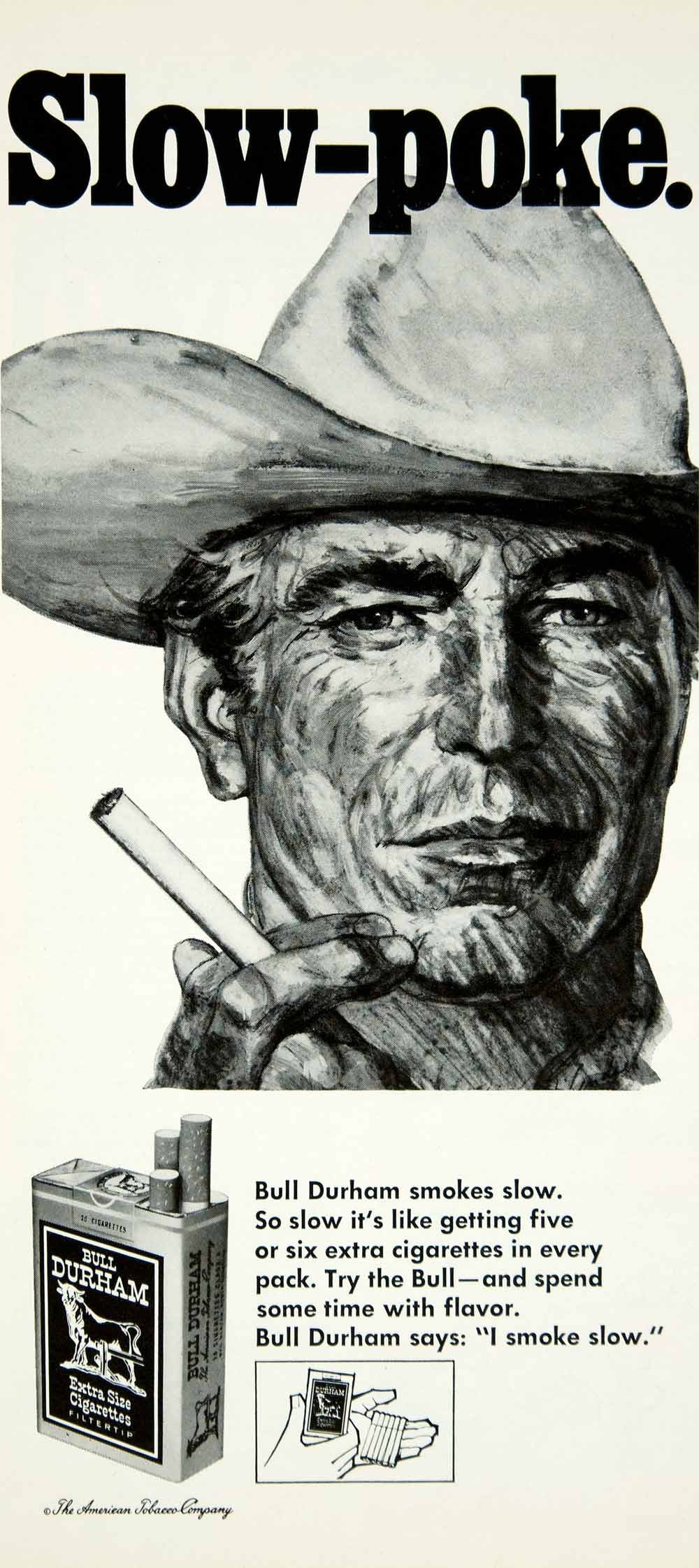 1967 Ad Vintage Bull Durham Extra Size Cigarettes Man Cowboy Hat Smoking YMMA3